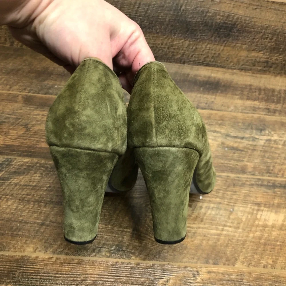 Farylrobin Olive Green Suede Peep-Toe Heels 10